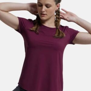 AP27 Tactel Microfiber Elastane Stretch Active Wear Women Solid Round Neck Polyester Purple T-Shirt