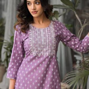 Women Embroidered Pure Cotton Straight Kurta