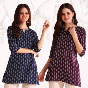 Pack of 2 Women Floral Print Cotton Rayon Straight Kurta
