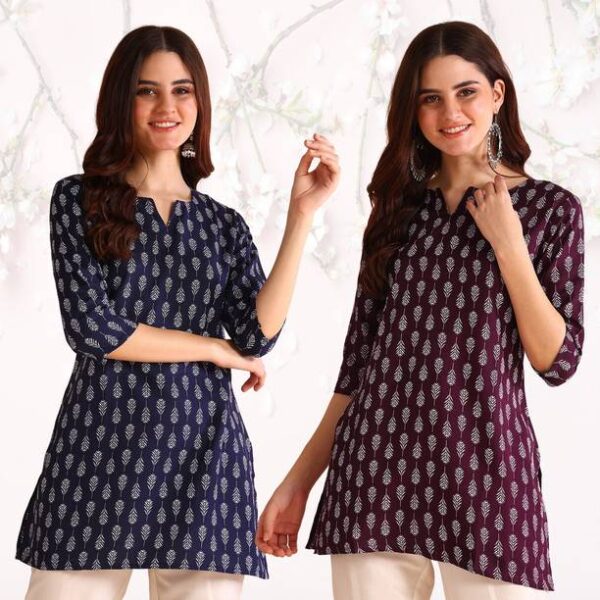 Pack of 2 Women Floral Print Cotton Rayon Straight Kurta