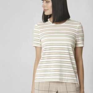 VMISOLDE SS T-SHIRT IN Women Striped Round Neck Viscose Rayon Beige T-Shirt