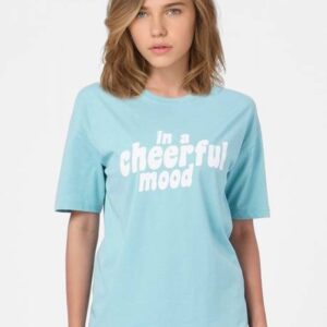 Women Typography Round Neck Pure Cotton Light Blue T-Shirt