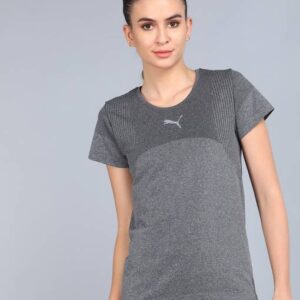 EvoKNIT Seamless Tee Women Printed Round Neck Polyester Black T-Shirt