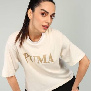 Women Printed Crew Neck Pure Cotton White T-Shirt