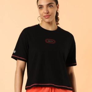 Women Graphic Print Round Neck Pure Cotton Black T-Shir