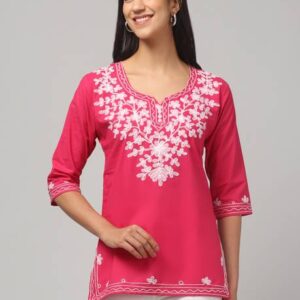 Women Embroidered Pure Cotton Straight Kurta