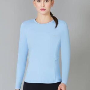 Proactive Elite High Stretch Women Solid Round Neck Polyester Blue T-Shirt