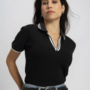 Women Solid V Neck Pure Cotton Black T-Shirt