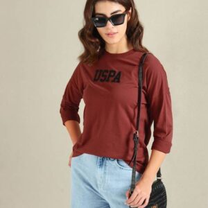 Women Printed Round Neck Pure Cotton Orange T-Shirt
