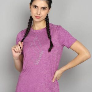 Women Printed Round Neck Polyester Pink T-Shirt