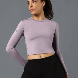 Women Solid Round Neck Polyester Purple T-Shirt
