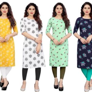 Pack of 4 Women Printed Crepe Straight Kurta