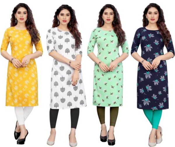 Pack of 4 Women Printed Crepe Straight Kurta