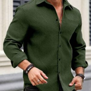 Men Regular Fit Solid Curved Collar Casual Shirt