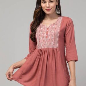 Women Embroidered Viscose Rayon Flared Kurta
