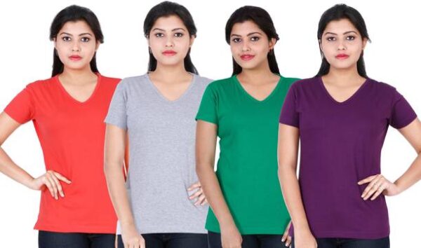Pack of 4 Womens V-Neck Half Sleeve Women Solid V Neck ...