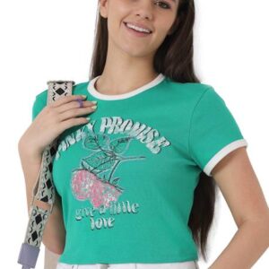 Women Printed Round Neck Cotton Blend Green T-Shirt #7