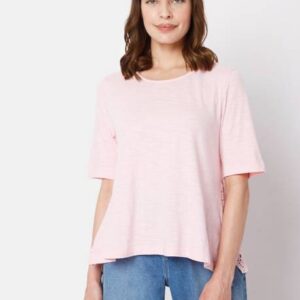 Women Solid Round Neck Pure Cotton Pink T-Shirt