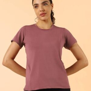 Women Self Design Round Neck Polyester Pink T-Shirt