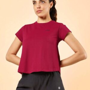 Women Solid Round Neck Polyester Red T-Shirt