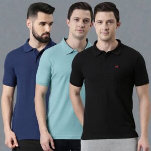 Pack of 3 Men Solid Polo Neck Pure Cotton Multicolor T-...