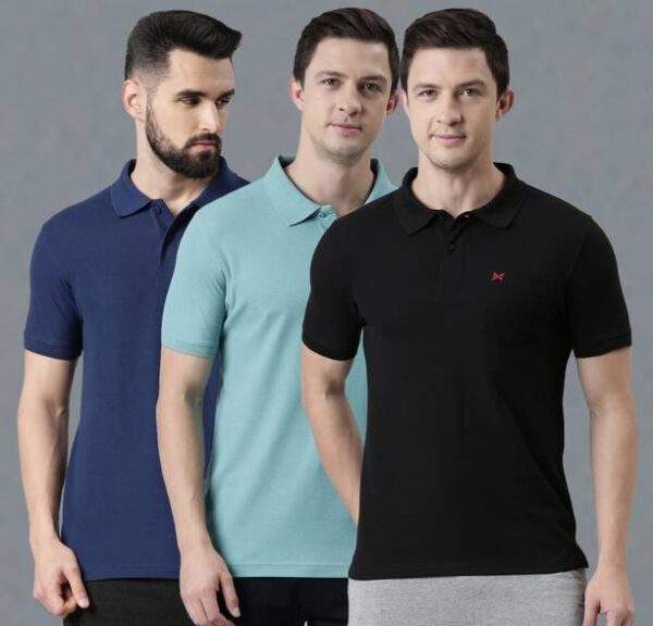 Pack of 3 Men Solid Polo Neck Pure Cotton Multicolor T-...