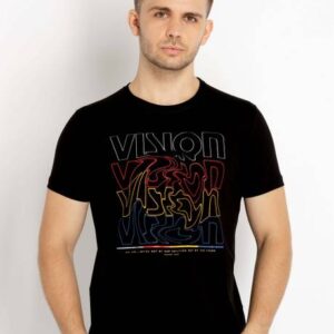 Men Typography Round Neck Cotton Blend Black T-Shirt