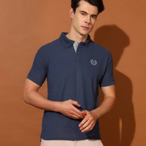 Christy World Men Solid Polo Neck Polyester Grey T-Shirt