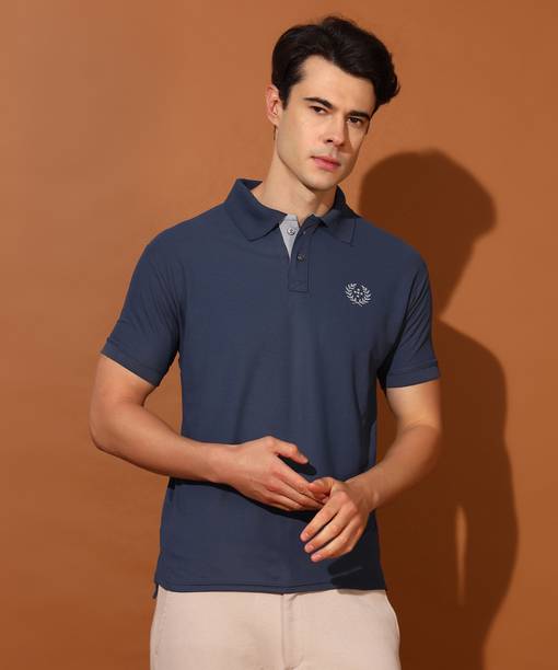 Christy World Men Solid Polo Neck Polyester Grey T-Shirt