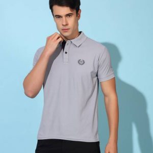 Christy World Men Solid Polo Neck Polyester Grey T-Shirt