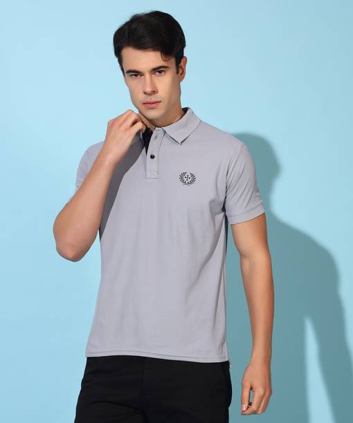 Christy World Men Solid Polo Neck Polyester Grey T-Shirt
