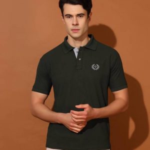 Christy World Men Solid Polo Neck Polyester Dark Green T-Shirt