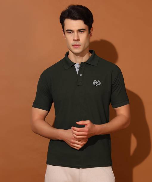 Christy World Men Solid Polo Neck Polyester Dark Green T-Shirt