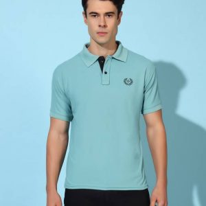 Christy World Men Solid Polo Neck Polyester Light Green T-Shirt