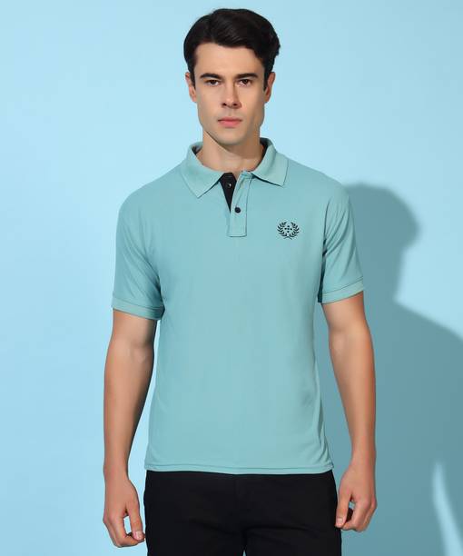 Christy World Men Solid Polo Neck Polyester Light Green T-Shirt