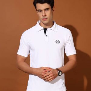 Christy World Men Solid Polo Neck Polyester White T-Shirt