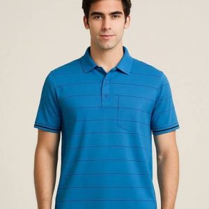 Men Solid Polo Neck Cotton Blend Blue T-Shirt