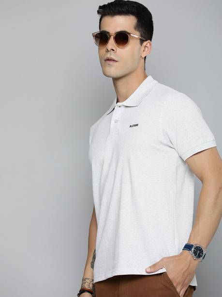 Men Solid Polo Neck Polycotton White T-Shirt