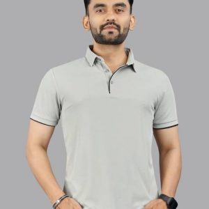 FTX Men Solid Polo Neck Polyester Grey T-Shirt