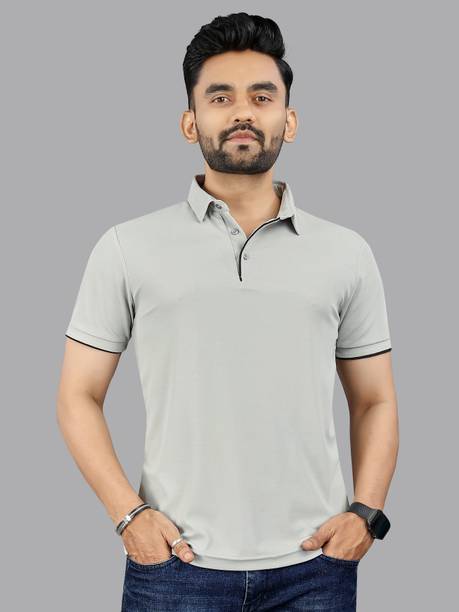 FTX Men Solid Polo Neck Polyester Grey T-Shirt