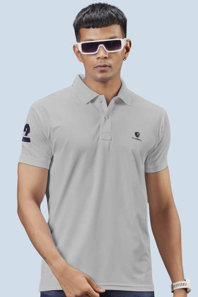 Men Solid Polo Neck Cotton Blend Light Blue T-Shirt
