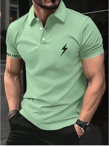 Men Solid Polo Neck Cotton Blend Light Green T-Shirt