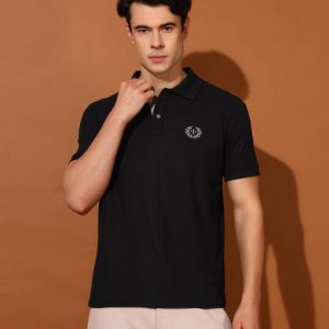 Christy World Men Solid Polo Neck Polyester Black T-Shirt