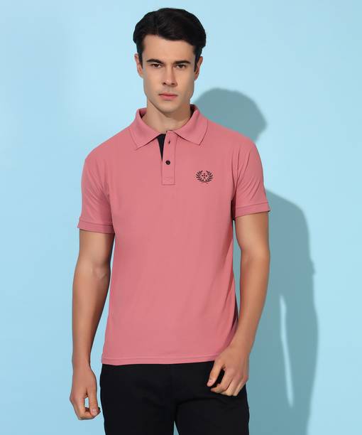 Christy World Men Solid Polo Neck Polyester Purple T-Shirt