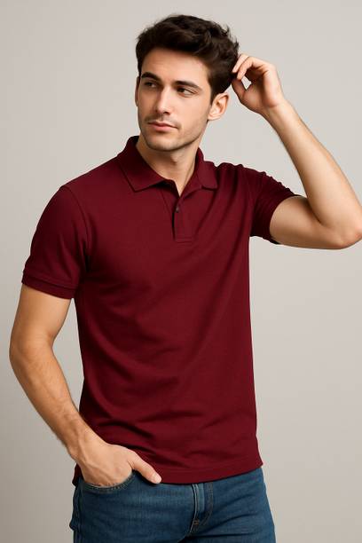 Men Solid Polo Neck Reversible Polycotton Black T-Shirt