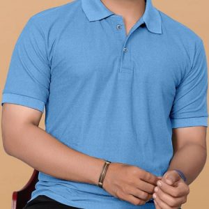 Men Solid Polo Neck Polyester Light Blue T-Shirt