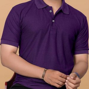 Men Solid Polo Neck Polyester Purple T-Shirt