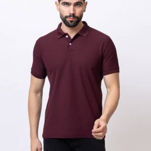 Zeffit Men Solid Polo Neck Polyester Maroon T-Shirt