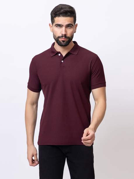Zeffit Men Solid Polo Neck Polyester Maroon T-Shirt