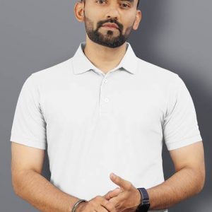 VeBNoR Men Solid Polo Neck Polyester White T-Shirt